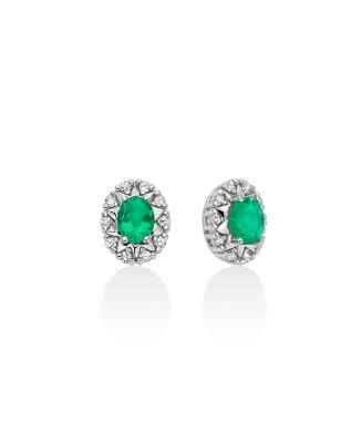 Orecchini Gemme Preziose oro bianco diamanti smeraldi Donna Miluna