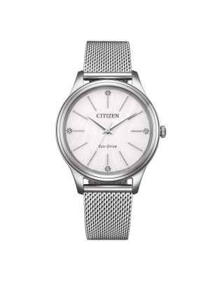 Orologio Elegance bianco mesh diamanti EM1220-82A Donna Citizen