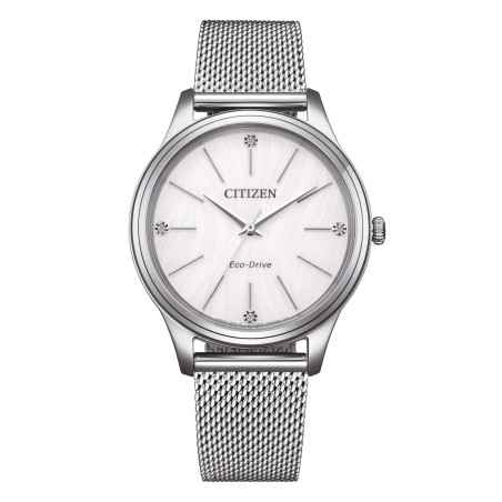 Orologio Elegance bianco mesh diamanti EM1220-82A Donna Citizen