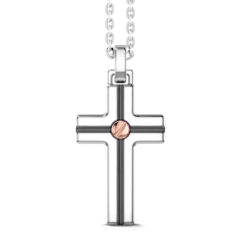 Collana Pendente Croce con Vite in Oro Rosa Uomo Zancan