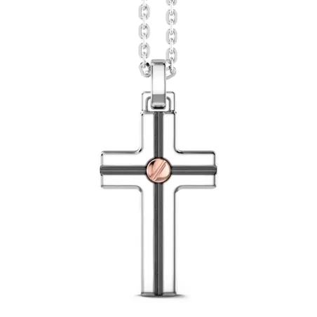 Collana Pendente Croce con Vite in Oro Rosa Uomo Zancan