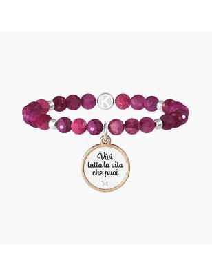 Bracciale Elastico con Pietre Fucsia e Ciondolo Donna Kidult
