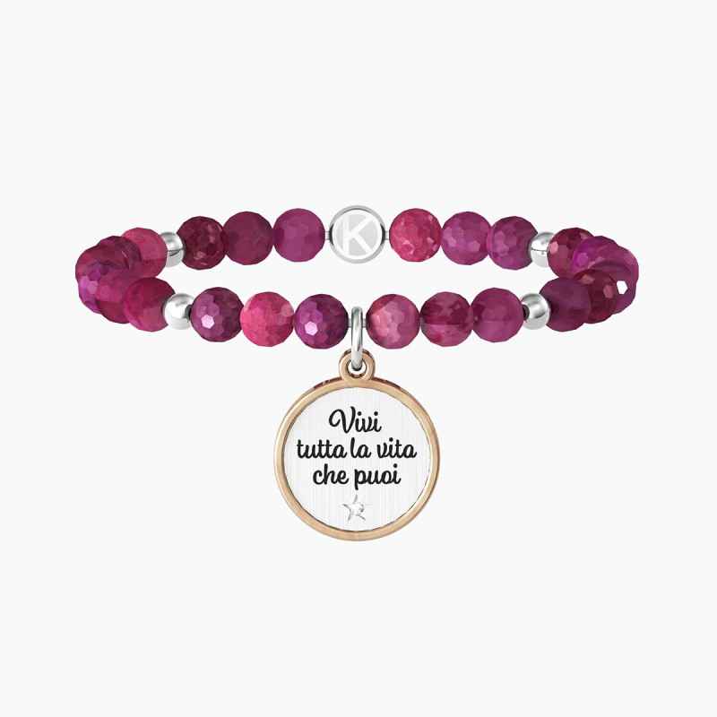 Bracciale Elastico con Pietre Fucsia e Ciondolo Donna Kidult Bracciale Elastico con Pietre Fucsia e Ciondolo Donna Kidult
