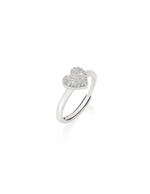 Anello Cuore Luminoso Pavé Regolabile mis.10/14 Donna Amen