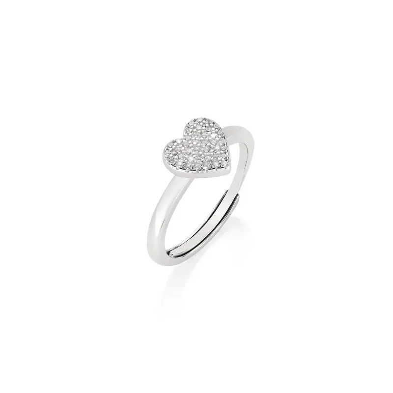 Anello Cuore Luminoso Pavé Regolabile mis.16/20 Donna Amen