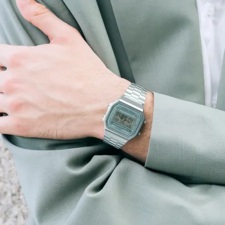 Orologio Vintage A168WA-3AYES grigio verde crono EL Casio