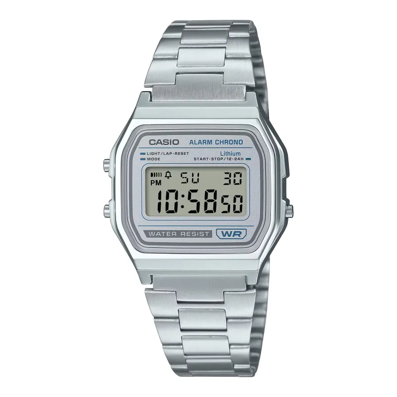 Orologio Vintage A158WEA-7EF argentato accento blu Casio Orologio Vintage A158WEA-7EF argentato accento blu Casio
