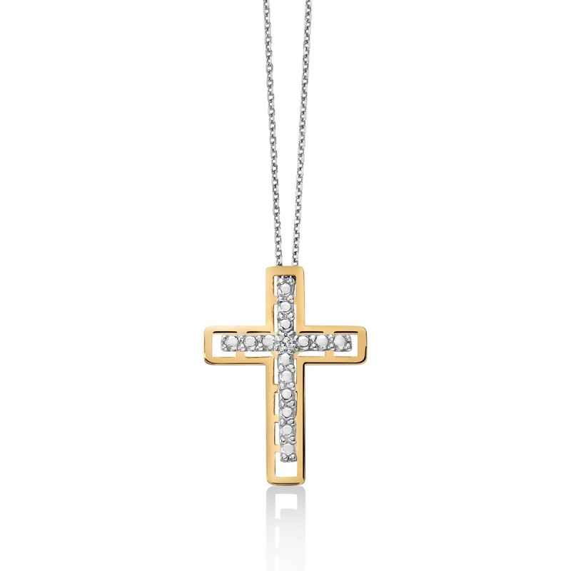 COLLANA CROCE DUE ORI DIAMANTE DONNA MILUNA I DIAMANTI COLLANA CROCE DUE ORI DIAMANTE DONNA MILUNA I DIAMANTI