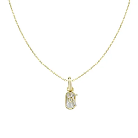 Collana Ottone Placcato Oro 18k Charm Madreperla e Croce Amen