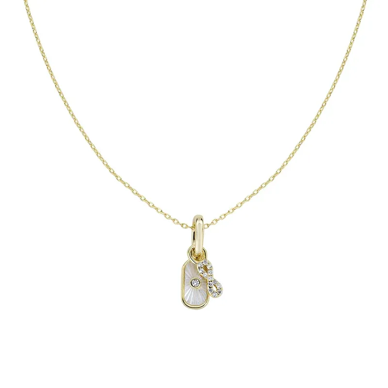 Collana Ottone Placcato Oro 18k Charm Madreperla e Infinit Amen