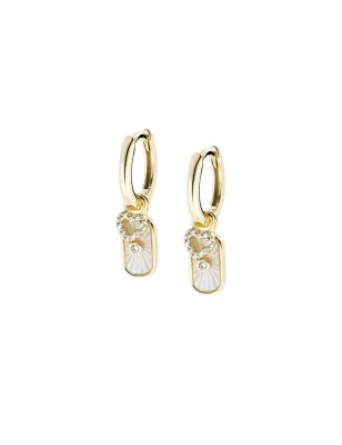 Orecchini Ottone Placcato Oro 18k Charm Madreperla e Cuore Amen