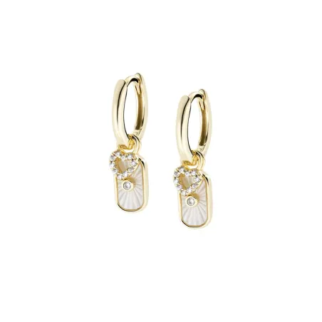 Orecchini Ottone Placcato Oro 18k Charm Madreperla e Cuore Amen