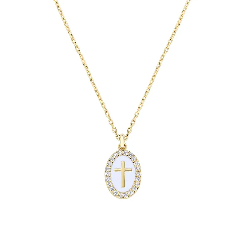 Collana in Ottone Placcato Oro 18K Medaglia Bianca Amen Collana in Ottone Placcato Oro 18K Medaglia Bianca Amen