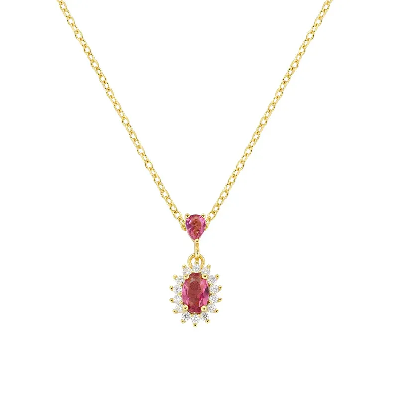 Collana Mini Royal Lady Dorata con Zircone Rosso Ciliegia Donna Amen Collana Mini Royal Lady Dorata con Zircone Rosso Ciliegia Donna Amen