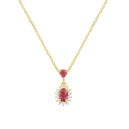 Collana Mini Royal Lady Dorata con Zircone Rosso Ciliegia Donna Amen