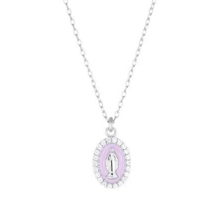 Collana mini Medaglia Miracolosa smaltata Rosa Perla Donna Amen
