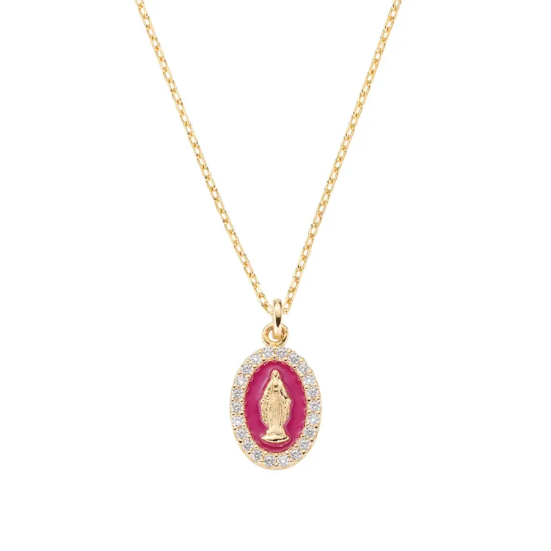 Collana Mini Medaglia Miracolosa smaltata Bordeaux Donna Amen