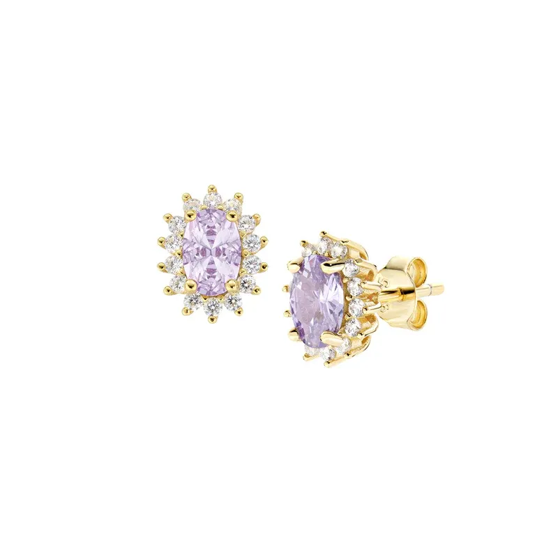 Orecchini Royal Lady Mini Dorati con Zircone Lilla Donna Amen Orecchini Royal Lady Mini Dorati con Zircone Lilla Donna Amen