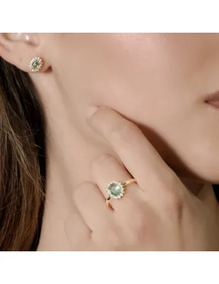 Orecchini Royal Lady Mini Dorati con Zircone Verde Acqua Donna Amen