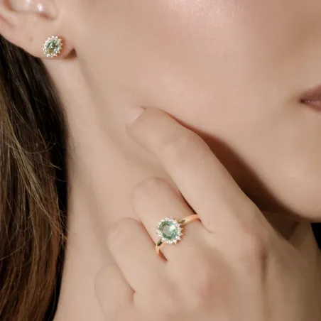Orecchini Royal Lady Mini Dorati con Zircone Verde Acqua Donna Amen