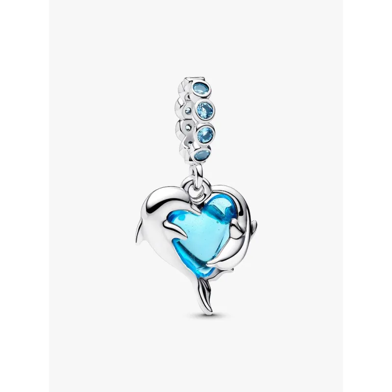 Charm Pendente Pendente Delfini e Cuore Vetro di Murano Pandora