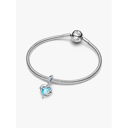 Charm Pendente Pendente Delfini e Cuore Vetro di Murano Pandora