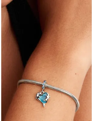 Charm Pendente Pendente Delfini e Cuore Vetro di Murano Pandora - category_name - XDMG De Marchi Gianotti