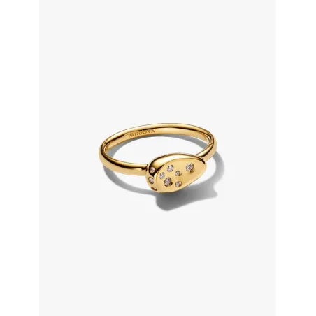 Anello Dorato Sigillo Piccolo con Pietre Luminose m.56 Pandora