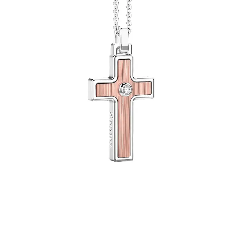 Collana pendente Croce in Argento rosé e diamante Uomo Zancan Collana pendente Croce in Argento rosé e diamante Uomo Zancan