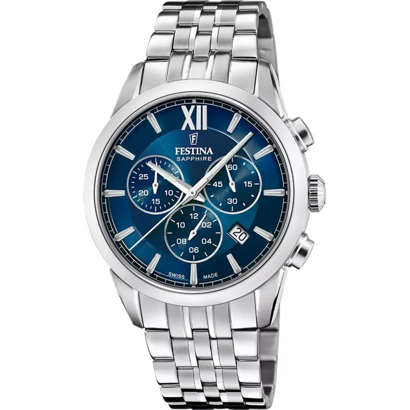 Orologio Swiss Made Chrono blu acciaio F20040/2 Uomo Festina Orologio Swiss Made Chrono blu acciaio F20040/2 Uomo Festina