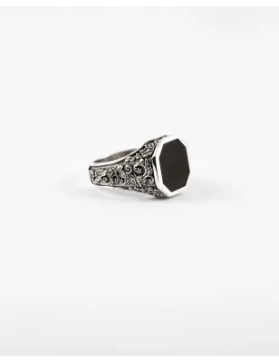 Anello Chevalier Romeo in Argento con Pietra Nera Nove25