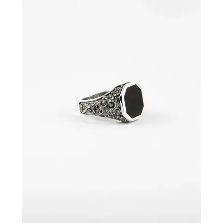 Anello Chevalier Romeo in Argento con Pietra Nera Nove25