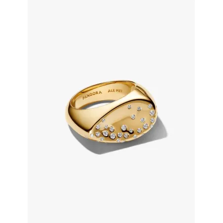 Anello Dorato Sigillo Grande con Pietre Luminose mis.56 Pandora