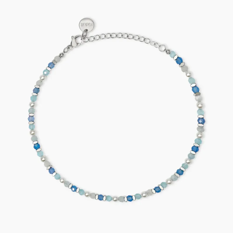 Cavigliera con Perle di Conchiglia e Pietre Azzurre Donna Kidult Cavigliera con Perle di Conchiglia e Pietre Azzurre Donna Kidult