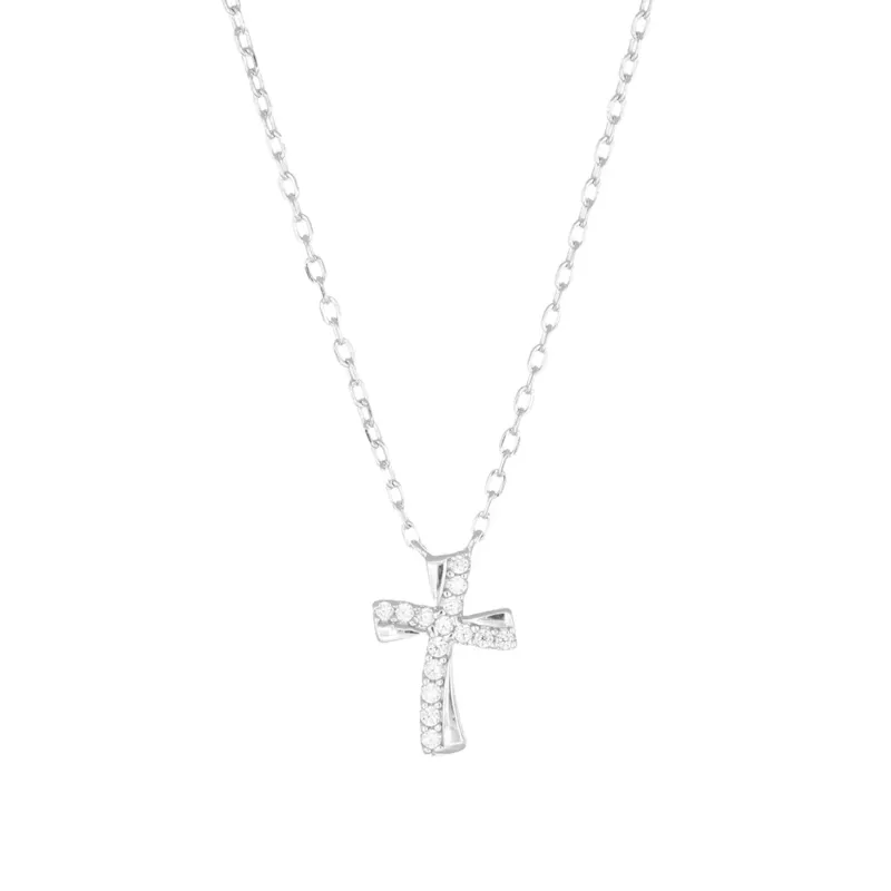 Collana Croce Ondulata con Zirconi Bianchi Donna Amen
