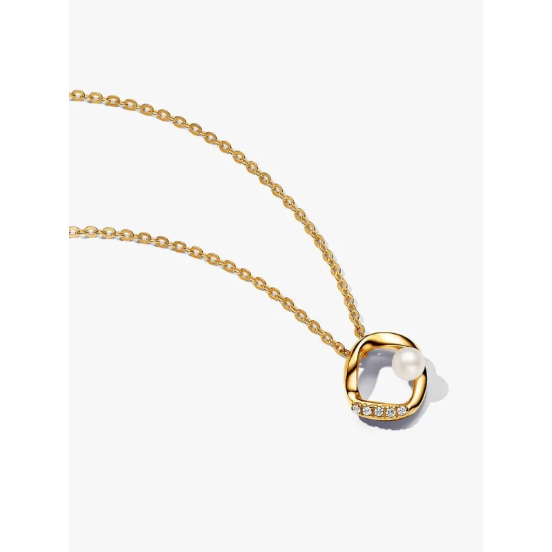 Collana Cerchio Linea Sinuosa con Perla d'Acqua Dolce Pandora Collana Cerchio Linea Sinuosa con Perla d'Acqua Dolce Pandora
