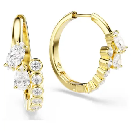Orecchini a Cerchio Mesmera, Bianchi, Finitura Oro 18K Donna Swarovski