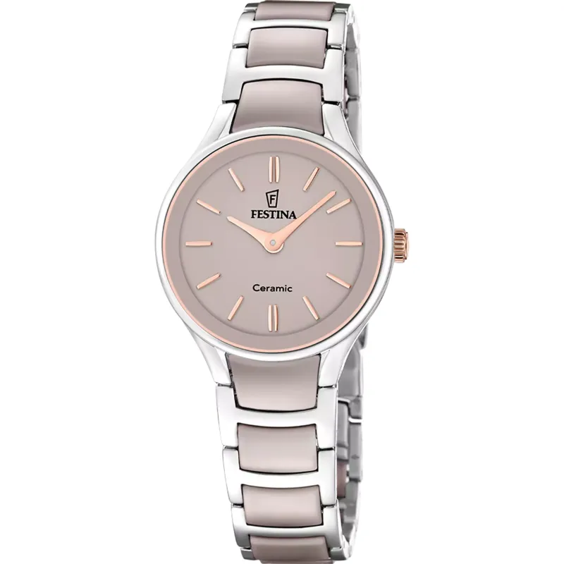 Orologio Ceramic Taupe Rose Gold Bezel F20752/2 Donna Festina Orologio Ceramic Taupe Rose Gold Bezel F20752/2 Donna Festina