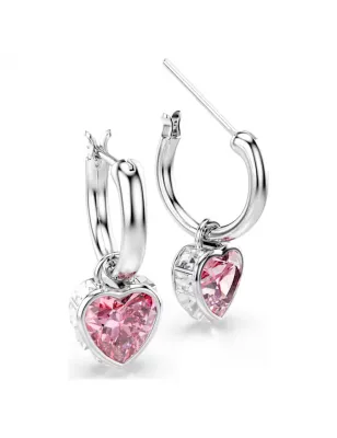 Orecchini Pendenti Chroma, Cuore, Rosa, Placcato Rodio Donna Swarovski