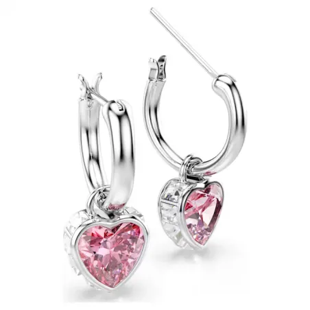 Orecchini Pendenti Chroma, Cuore, Rosa, Placcato Rodio Donna Swarovski