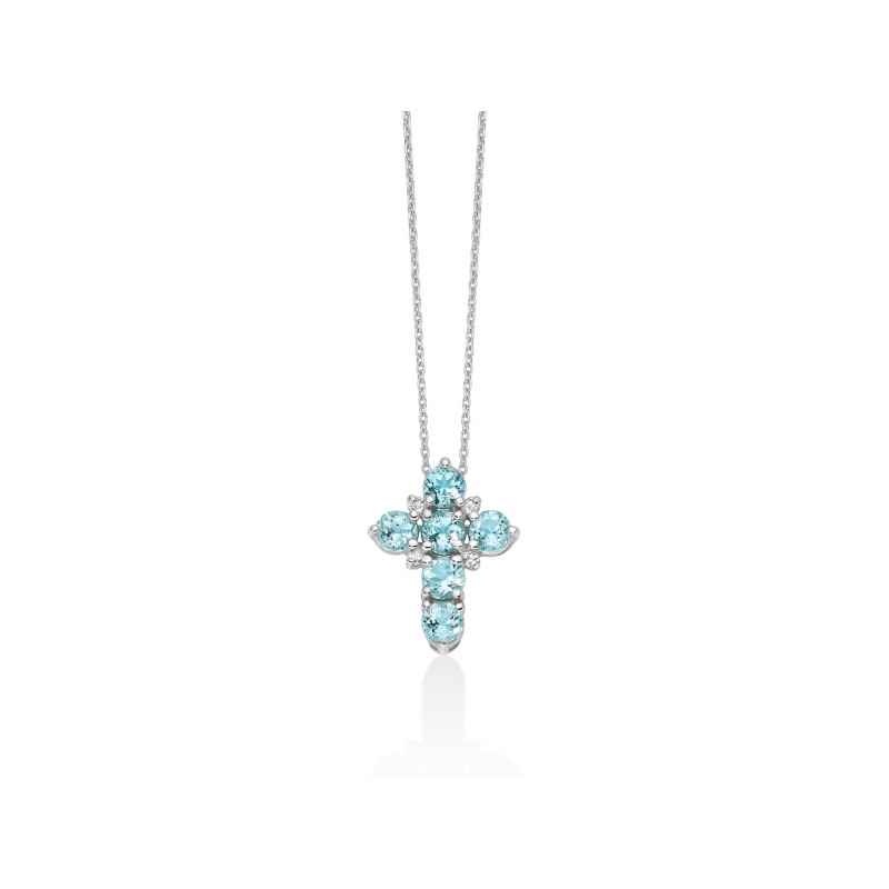 Collana Topazi Azzurri Croce Oro Bianco CLD5211X Donna Miluna Collana Topazi Azzurri Croce Oro Bianco CLD5211X Donna Miluna
