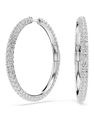 Orecchini a cerchio Dextera, Bianchi, Placcato Rodio Donna Swarovski