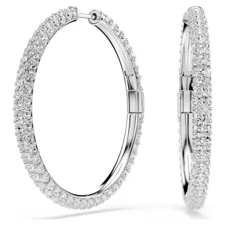 Orecchini a cerchio Dextera, Bianchi, Placcato Rodio Donna Swarovski
