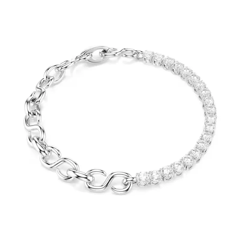 Bracciale Matrix, Taglio Round, Bianco, Placcato Rodio Donna Swarovski