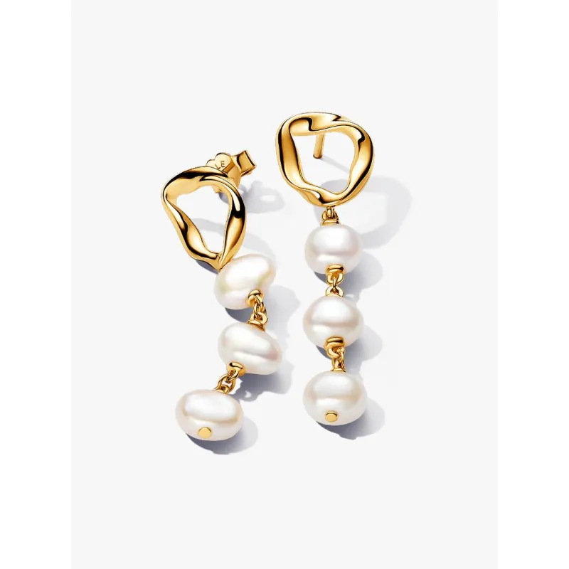 Orecchini Pendenti Linea Sinuosa con Perle d'Acqua Dolce Donna Pandora Orecchini Pendenti Linea Sinuosa con Perle d'Acqua Dolce Donna Pandora
