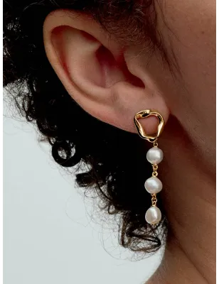 Orecchini Pendenti Linea Sinuosa con Perle d'Acqua Dolce Donna Pandora