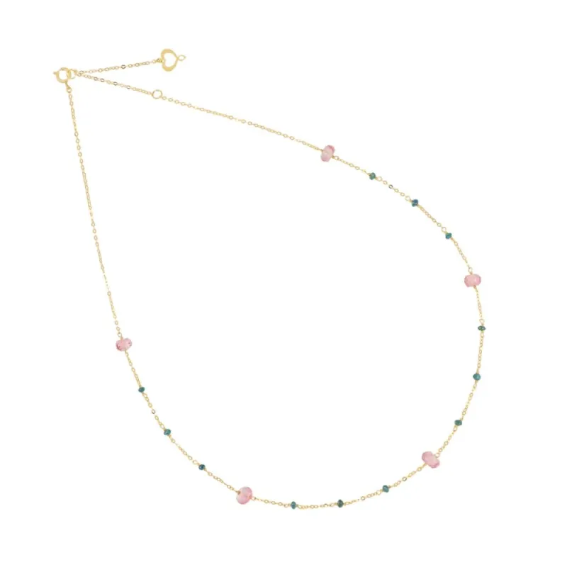 Girocollo 18KT Diamanti Verdi e Topazio Rosa Donna Maman et Sophie