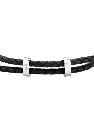 Bracciale T-Leather Doppio Giro Nero Silver TJAXZ18 Uomo Trussardi