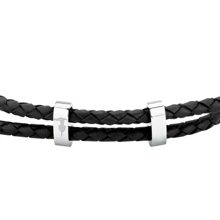 Bracciale T-Leather Doppio Giro Nero Silver TJAXZ18 Uomo Trussardi