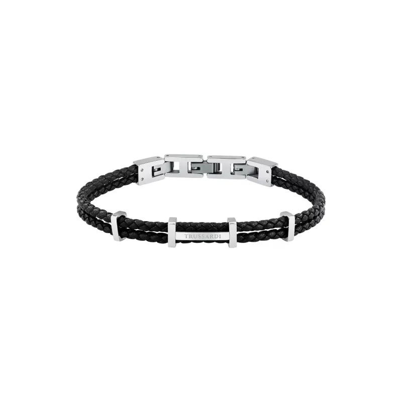 Bracciale T-Leather Doppio Filo Nero Silver TJAXZ13 Uomo Trussardi Bracciale T-Leather Doppio Filo Nero Silver TJAXZ13 Uomo Trussardi